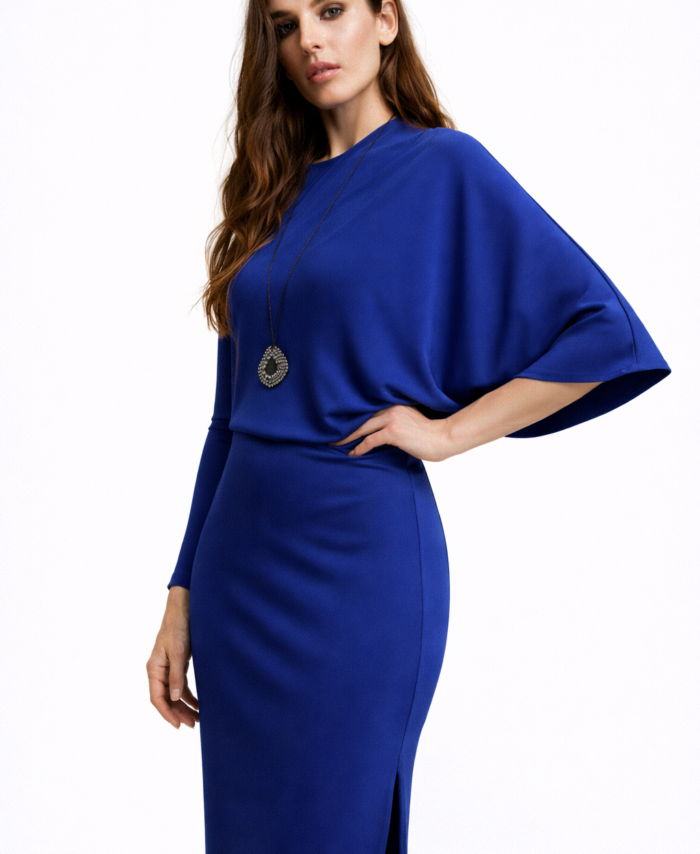 Cobalt Draped Evening Dress