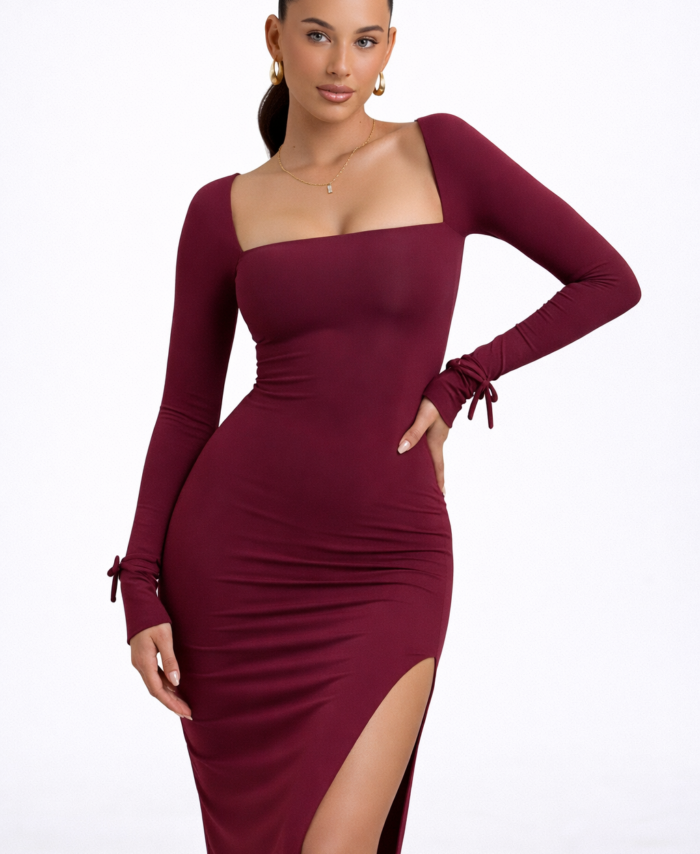 Bordeaux Sculpted Midi Dress