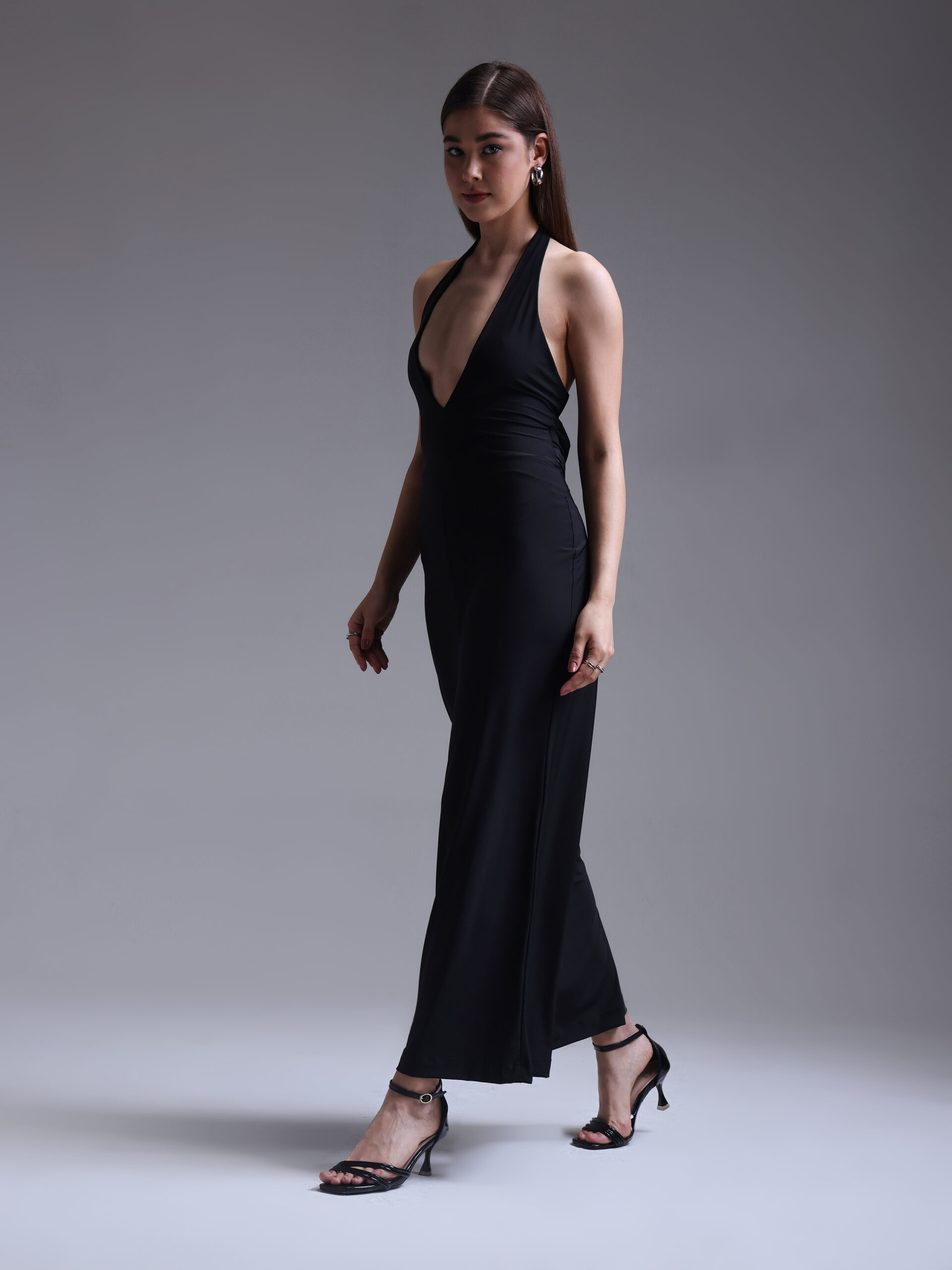 Noir Deep-Plunge Jumpsuit