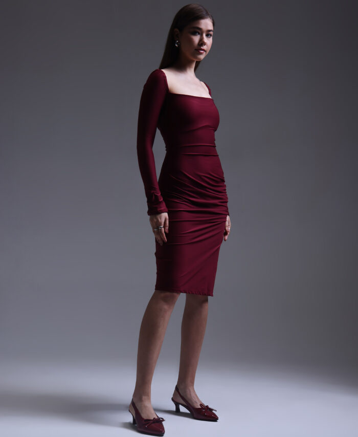 Bordeaux Sculpted Midi Dress