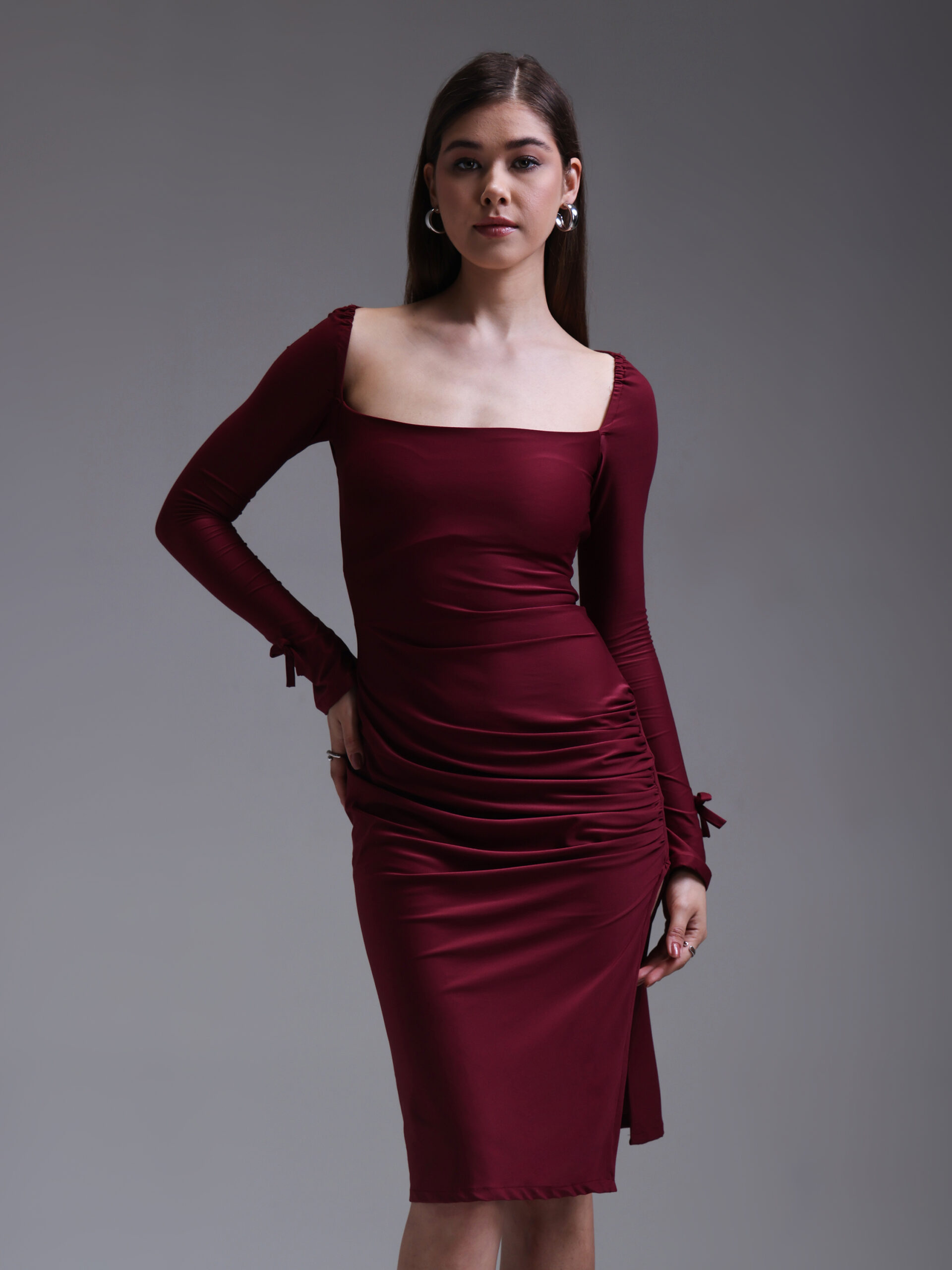 Bordeaux Sculpted Midi Dress