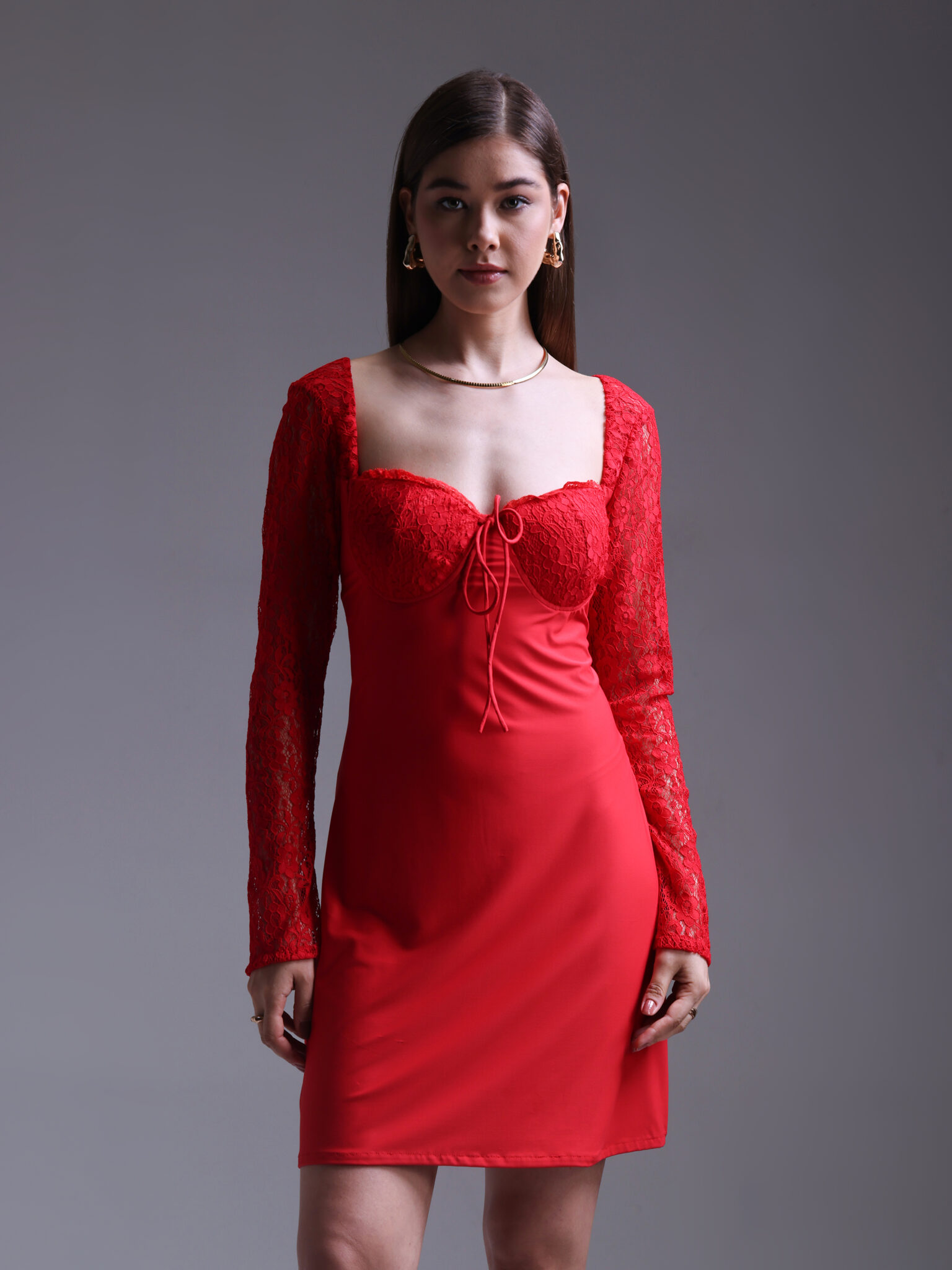 Crimson Lace Mini Dress