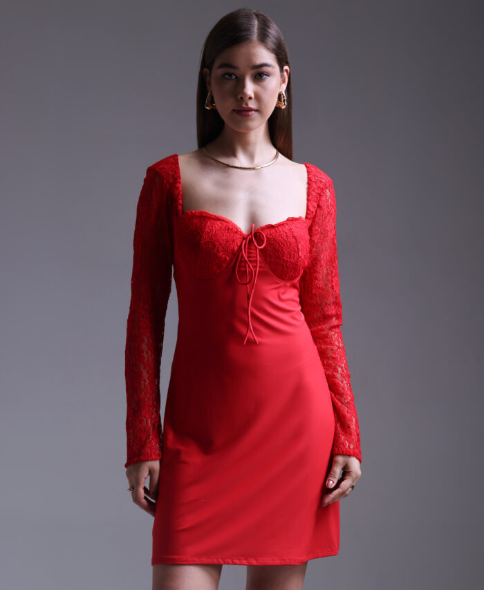 Crimson Lace Mini Dress