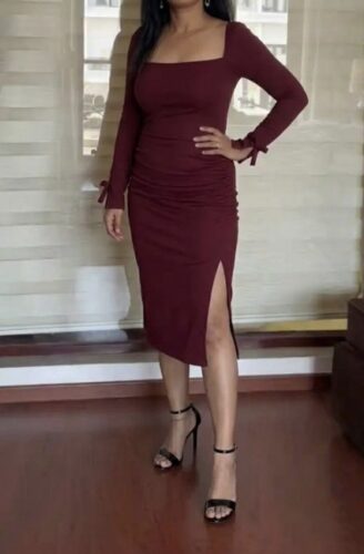 Bordeaux Sculpted Midi Dress photo review