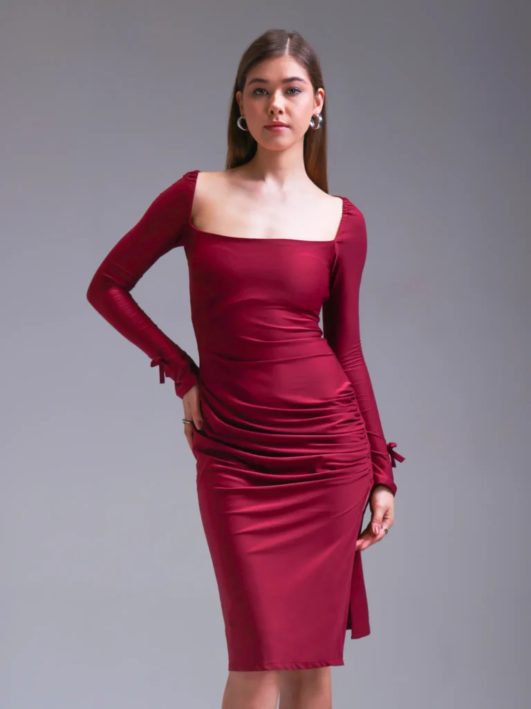 Bordeaux Sculpted Midi Dress